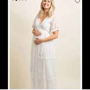 Pinkblush White Lace Maternity Maxi Dress